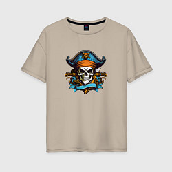 Женская футболка оверсайз Эмблема пиратского черепа
