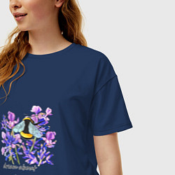 Футболка оверсайз женская Шмель в лаванде-мечтая о лете, цвет: тёмно-синий — фото 2