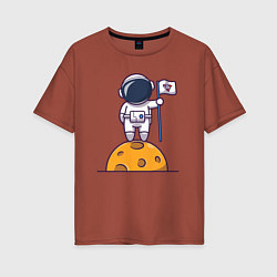 Футболка оверсайз женская Космонавтик на луне, цвет: кирпичный