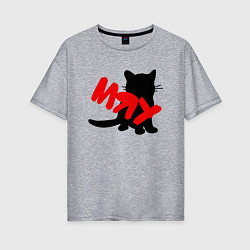 Женская футболка оверсайз Силуэт котёнка мяу