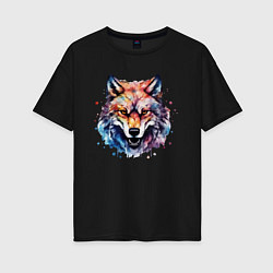 Женская футболка оверсайз Волк акварель 1