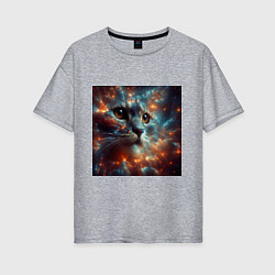 Женская футболка оверсайз Портрет кота в космической туманности