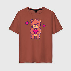 Женская футболка оверсайз Мишутка с сердцем