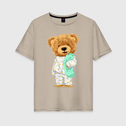 Женская футболка оверсайз Плюшевый медвежонок сонный