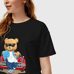 Футболка оверсайз женская Плюшевый медведь у автомобиля, цвет: черный — фото 2