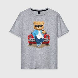 Женская футболка оверсайз Плюшевый медведь у автомобиля