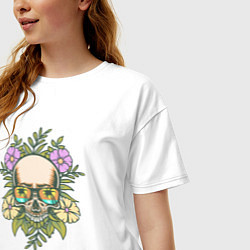 Футболка оверсайз женская Skull and flowers, цвет: белый — фото 2