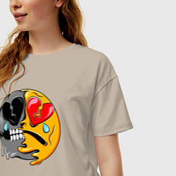 Футболка оверсайз женская Смайл разбитое сердце, цвет: миндальный — фото 2