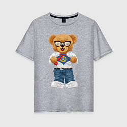 Женская футболка оверсайз Плюшевый медведь супергерой