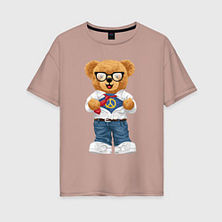 Женская футболка оверсайз Плюшевый медведь супергерой