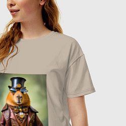 Футболка оверсайз женская Мем капибара в очках в стиле стимпанк, цвет: миндальный — фото 2