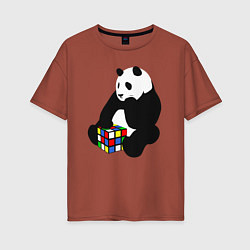 Футболка оверсайз женская Панда с кубиком, цвет: кирпичный