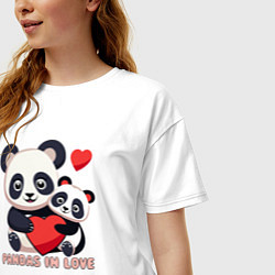 Футболка оверсайз женская Влюбленные панды с сердцем, цвет: белый — фото 2