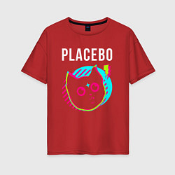 Футболка оверсайз женская Placebo rock star cat, цвет: красный