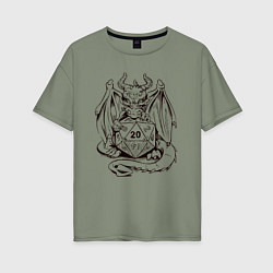 Футболка оверсайз женская Дракончик обнимает игральную кость, цвет: авокадо