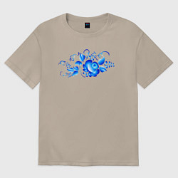 Футболка оверсайз женская Цветок с листьями гжель, цвет: миндальный