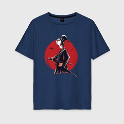Женская футболка оверсайз Девушка самурай в маске