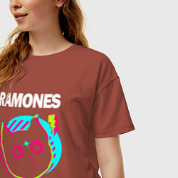 Футболка оверсайз женская Ramones rock star cat, цвет: кирпичный — фото 2