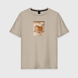 Женская футболка оверсайз Котёнок с куриной ножкой