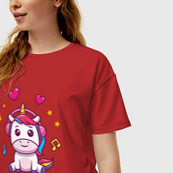 Футболка оверсайз женская Единорог в наушниках, цвет: красный — фото 2