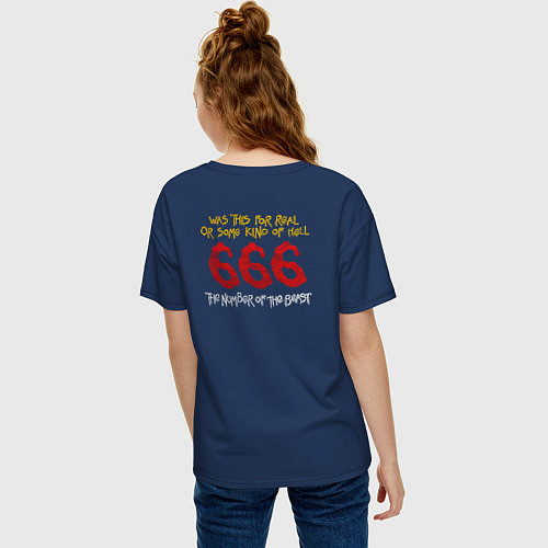 Женская футболка оверсайз Iron Maiden The Number Of The Beast 666 / Тёмно-синий – фото 4