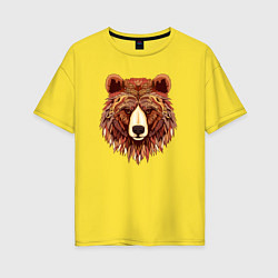 Женская футболка оверсайз Серьезный медведь с орнаментом