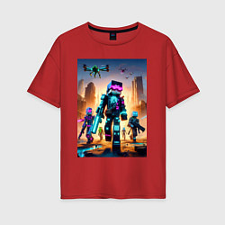 Женская футболка оверсайз Minecraft - cyberpunk ai art fantasy