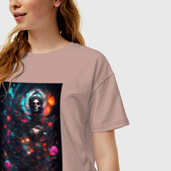 Футболка оверсайз женская Череп - цветочная фантазия - нейросеть, цвет: пыльно-розовый — фото 2