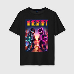 Женская футболка оверсайз Minecraft - neon fantasy ai art
