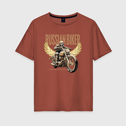 Женская футболка оверсайз Русский байкер на мотоцикле