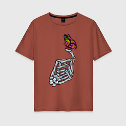 Женская футболка оверсайз Рука скелета и бабочка
