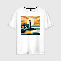 Женская футболка оверсайз Маяк под лучами солнца минимализм