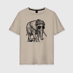 Женская футболка оверсайз Слон-хипстер