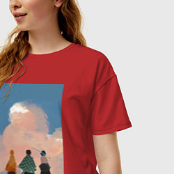 Футболка оверсайз женская Клинок рассекающий демонов Тандзиро Камадо Дзэнъиц, цвет: красный — фото 2