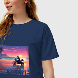 Футболка оверсайз женская Ride to live, цвет: тёмно-синий — фото 2