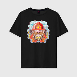 Женская футболка оверсайз Храбрый пожарный с усами