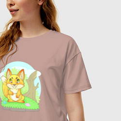 Футболка оверсайз женская Забавная маленькая лиса, цвет: пыльно-розовый — фото 2