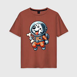 Женская футболка оверсайз Dalmatian cosmonaut puppy with a bone