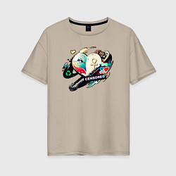 Женская футболка оверсайз Хаотичное сердце с наклейками