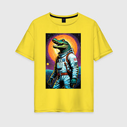 Футболка оверсайз женская Крокодил космонавт - нейросеть, цвет: желтый
