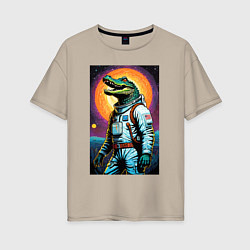 Женская футболка оверсайз Крокодил космонавт - нейросеть