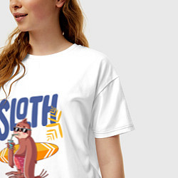 Футболка оверсайз женская Ленивец с коктейлем, цвет: белый — фото 2