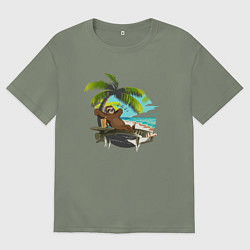 Женская футболка оверсайз Ленивец под пальмой