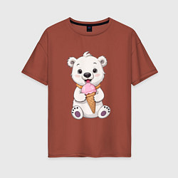 Футболка оверсайз женская Полярный медведь с мороженым, цвет: кирпичный