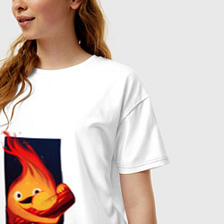 Футболка оверсайз женская Кальцифер из Ходячего замка, цвет: белый — фото 2