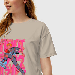 Футболка оверсайз женская Дэнджи - Человек-бензопила, цвет: миндальный — фото 2