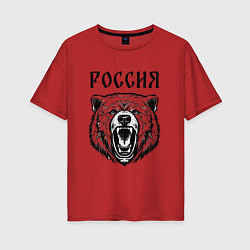 Футболка оверсайз женская Медведь Россия, цвет: красный