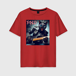 Женская футболка оверсайз Чёрный котяра - панк гитарист