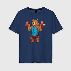 Женская футболка оверсайз Медведь со штангой