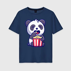 Футболка оверсайз женская Панда ест попкорн, цвет: тёмно-синий